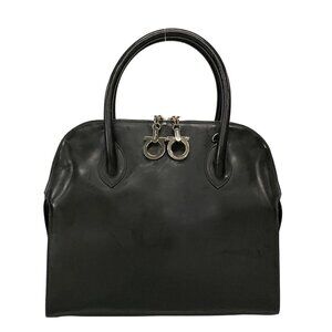 Auth Salvatore Ferragamo Gancini - Black Leather Handbag